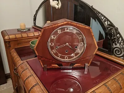 HALLER Wooden & Glass Mantle Clock Art Deco • £477.07