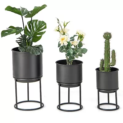 3PC Metal Plant Pot Stands 27CM/32CM/41CM Flower Pot Holder W/ Drainage Holes • £27.95