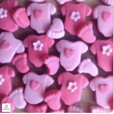 42 Pink Edible  Vests & Feet Baby Shower Fondant  Cake Toppers Birthday Girl • £7.99