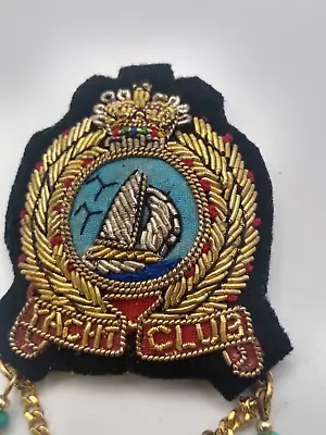 Embroidered Yacht Club Patch Pin Leather Back Silver Boat Charm Dangle • $15.99