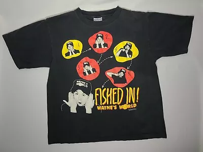 Vintage Rare 1992 Black Wayne's World Mens Large T Shirt  Fished In  Made In USA • $131.21