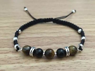 Men's Fashion Stylish Chakra Reiki Tiger Eye & Onyx Braided Shamballa Bracelet • $11.49