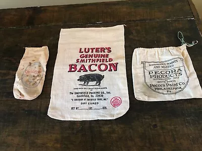 Lot Of 3 Vintage Flour Sack Bags Luters Bacon And Pork Smithfield Va And Phila • $19.99