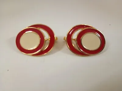 Vintage Monet Red & White Enamel Pierced Clip Earrings Gold Tone  #2 • $9.95