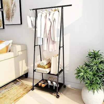 Clothes Rack Small Metal Garment Rack With Shelves For Bedroom Rolling Clothing • $23.98