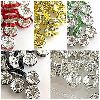 Czech Crystal Rhinestone Rondelle Spacer Beads Gold Silver Green Red Wavy 15pcs • $4.99