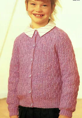 Childs Textured Cardigan Raglan Sleeves Knitting Pattern DK 22 - 30  Older Girls • £2.15
