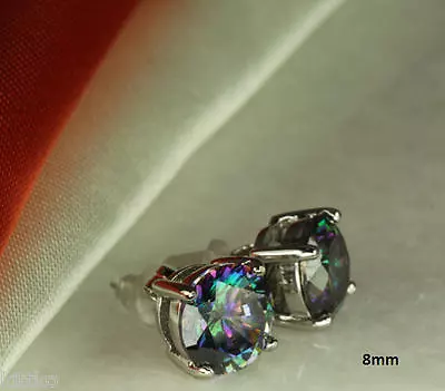3.5c/E Sterling Silver Mystic Topaz Peacock Rainbow Round CZ Stud Earrings 8m MO • $12.08