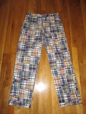 Men's Orvis Blue Green Madras Plaid Patchwork Pants Size 32 X 30 Preppy • $44