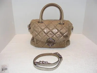 Michael Kors Fulton Quilt Gold & Beige Distressed Leather Crossbody Handbag Guc • $79.99