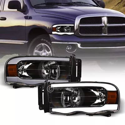 For 2002-2005 Dodge Ram Black Crystal Headlights Signal Amber W/DRL LED Tube Bar • $151