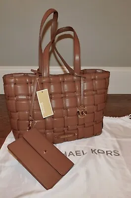 Michael Kors Ivy Tote Woven Luggage Brown Vegan Leather Handbag Purse $358! • $134.99