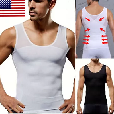 Men Abs Slimming Body Shaper Undershirt Tummy Control Tank Male Mesh Girdle Top • $14.79
