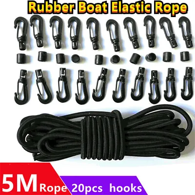 $15.99 • Buy 5m Elastic Bungee Cord Shock Cord Tethering Boat Kayak+20 Rope Hook End Tools