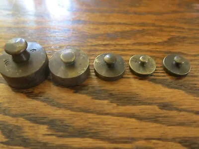 Set Of 5 Vintage Brass Scale Gram Weights Assayer Gold Pharmacy Etc. • $24