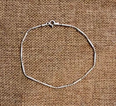 Sterling Silver Anklet Ankle Bracelet 8.5  Ball Chain  & Dash Style NOS Vintage • $12.95