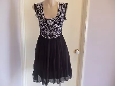 Alice Mccall Black Silk Embroidered Mini Dress Size 6 Vgc Party Dinner Cocktail • $20