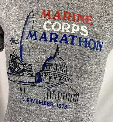 Vintage 1978 Marine Corps T Shirt DC Marathon Medium Heather Gray USA 70s 80s • $59.99