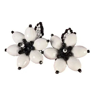 Vintage Clip-On MARVELLA Earrings - Large Chunky Flower-Shaped Faceted Beads • $15.49