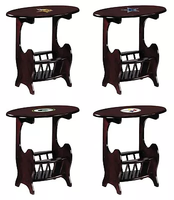 End Table With Magazine Holder Cherry Finish Oval NFL Team Logo Decal Man Cave • $129.88