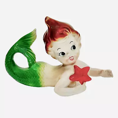 Vintage Norcrest Bradley Mermaid Wall Plaque Figurine Japan 1950s Red Starfish • $325