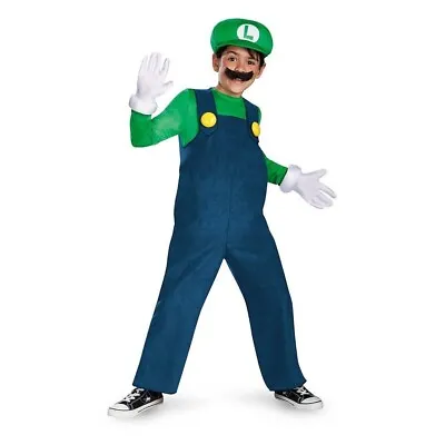 Luigi Deluxe BoysCostume Super Mario Bros Nintendo Disguise Size MEDIUM 7-8 • $38.88