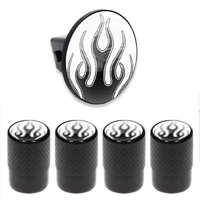 Tow Hitch Cover Insert Plug For Truck & SUV + VALVE CAPS - PINSTRIPE ROD FLAMES • $13.25