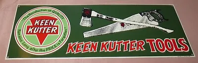 Vintage 1980’s Keen Kutter Tools Metal Embossed Sign With Axe And Hand Saw 21  • $98