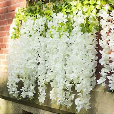 24Pcs Artificial Fake Hanging Wisteria Silk Flowers Vine Plant Home Garden Decor • £12.96