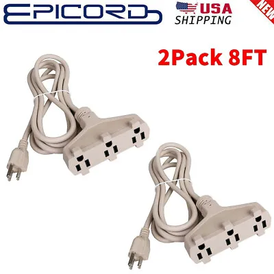 2Pcs 8 FT SPT-3 16/3 Indoor Extension Cord 3-Outlet Power Strip 3 Prong Grounded • $16.99