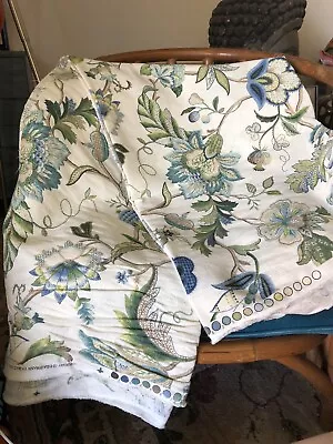 2.5Y Blue Green Jacobean Floral White P/KAUFMANN Linen Rayon Slub Remnant • $39.99