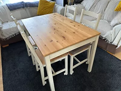 IKEA Pine Jokkmokk Table & Chairs - Shabby-chic Painted Cream In Chalk Paint • £10.50