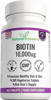 Biotin 10000mcg 365 Tablets For Hair Growth Anti Ageing Skin And Nail Health • £11.99