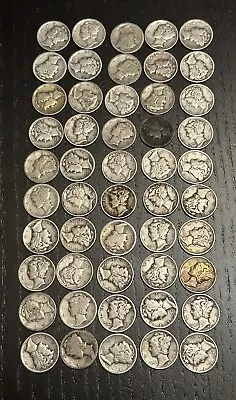 1917-1945 Mercury Silver Dime Lot Of 50 Coins Tons Of Older Dates $5 Face TCCCX • $84