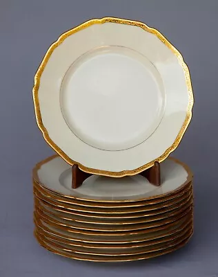 Set Of Twelve 12 Hutschenreuther MADELEINE Gold Encrusted 9 3/4  Dinner Plates • $250
