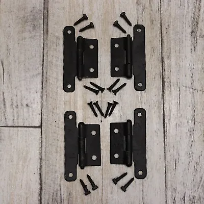 4PC Vintage Mckinney Forged Iron Half Surface H-Hinges Cabinet Hardware -Black • $14