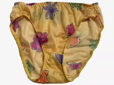 Vintage Sexy Bikini Floral Panty Rare Shiny Semi Sheer Size 8 Panties • $19.99