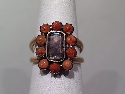 A RARE GEORGIAN MOURNING PIECE RING  IN A CARVED CORAL RING  14k Y/GOLD SIZE 6.5 • $495