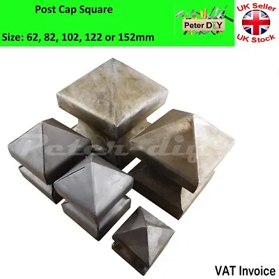 SQUARE  High Pyramid  Metal Fence Gate Post Cap Caps Flange 62/82/102/122/152mm • £7.97