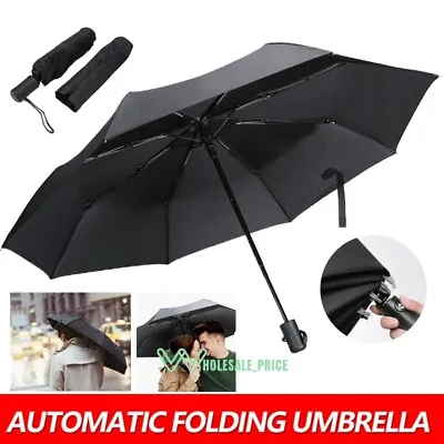 Automatic Black Umbrella Anti-UV Sun/Rain Windproof 3 Folding Compact Umbrella • $14.15