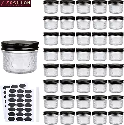 4 Oz Glass Jars With Lids（Black）Small Clear Canning Jars For CaviarHerbJelly • $33.99