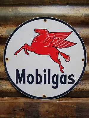 Vintage Mobil Porcelain Sign Mobilgas Oil Service Station Pump Plate Pegasus 12  • $164.15