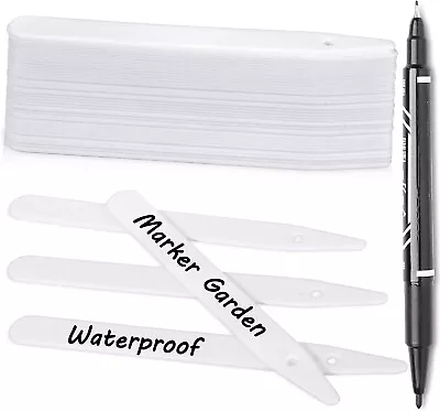 £3.49 • Buy 100 Pcs 4  White Plant Labels With Hole Marker Pen & Roll Of Garden Twine