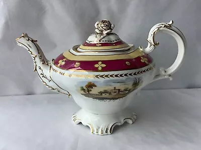 Sampson Bridgwood Teapot - Low Round Footed Landscape Teapot C.1835/40 • £29.95