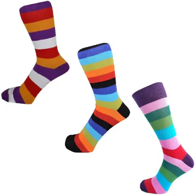 Novelty Funky Stripey Rainbow Colourful Bright Socks Men Size 6-11 **3 Designs** • $5.41