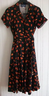 Black And Orange  Collectif Vintage Caterina Acorn Swing Dress Size 14 • £25