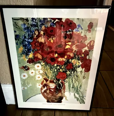 Vintage Van Gogh  Les Coquelicots Flowers In Vase Print Framed Hlb • $60