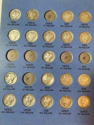 58 Mercury Head Dimes 1916 - 1945 Silver Coins Whitman 1928 D 1931 D Partial Set • $117.50