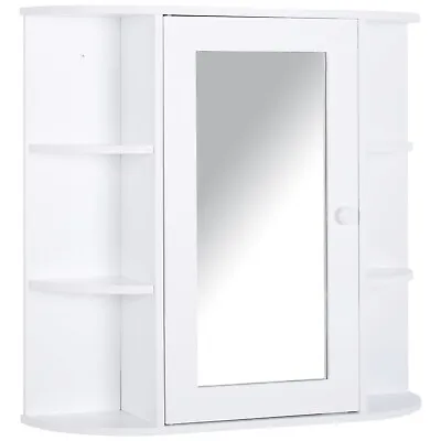 HOMCOM Wall Mounted Bathroom Cabinet W/ Mirror Single Door Storage Shelves • £41.99