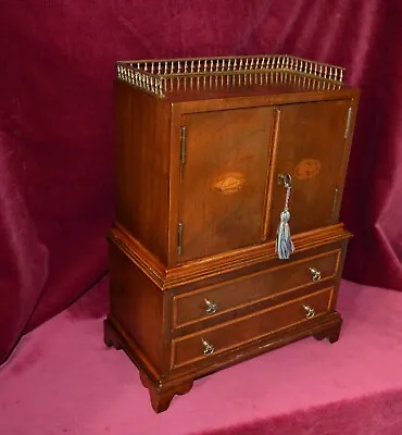 Vintage Miniature Inlaid Mahogany Apprentice Piece Linen Press Cupboard • £359